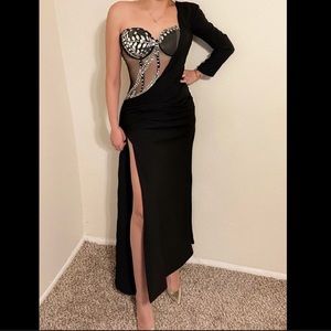One Shoulder Embellished Rhinestones Evening gown